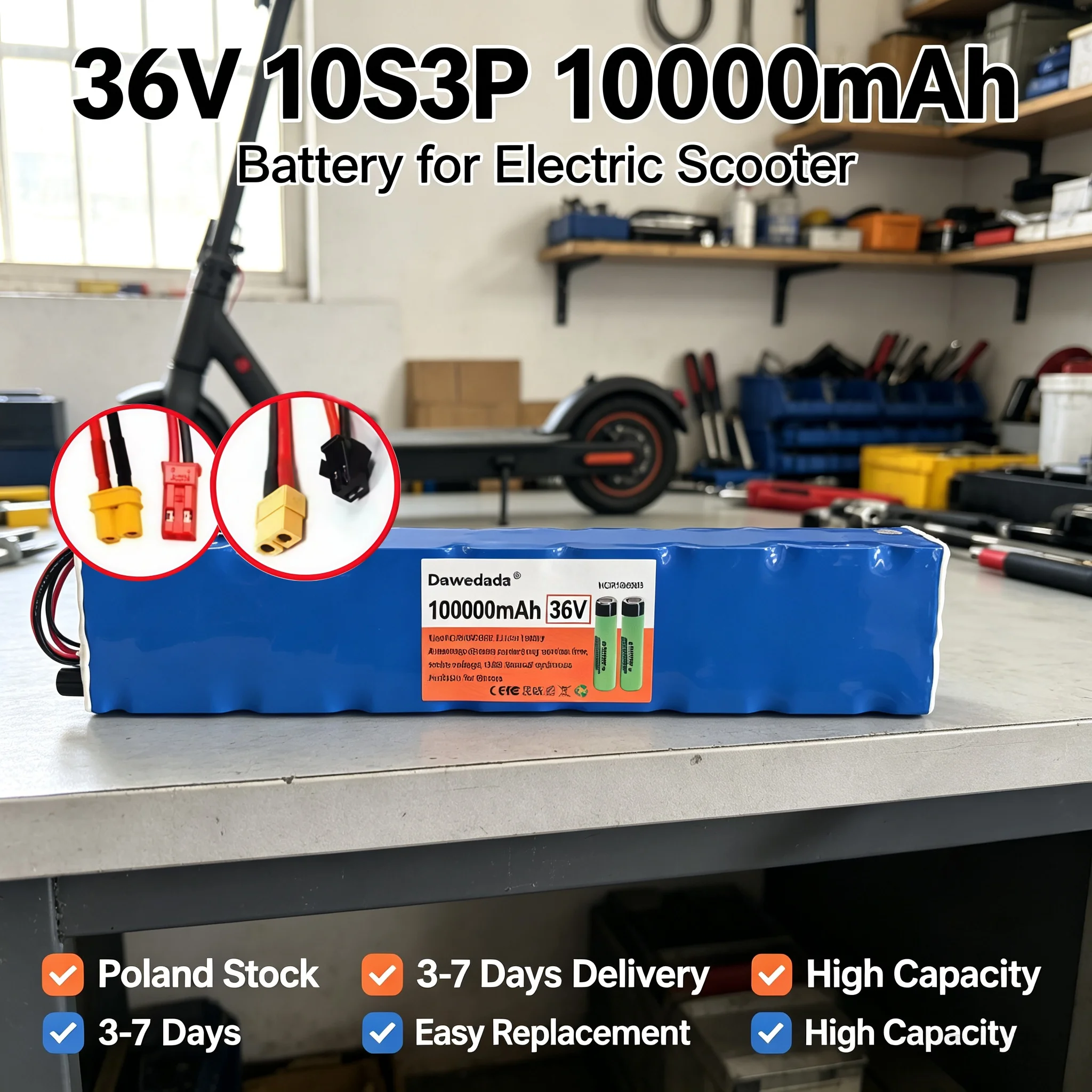 Batteria al litio 36 Volt 10S3P 10Ah 18650, accessorio di ricambio per monopattino elettrico Xiaomi M365, alimentazione costante per gli spostamenti quotidiani in città.