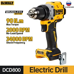 Dewalt 20V Electric Drill DCD800 Brushless Compact Drill Driver 90N.M 2000RPM Cordless Drill Rechargeable LI-Battery Power Tools