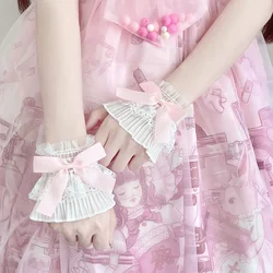 Kawaii Bow Lace Wrist Sleeve Jk Lace Fingerless Gloves Gothic Sweet Y2k Elastic Punk Hand Cuff Lolita Girl Clothing Accessories