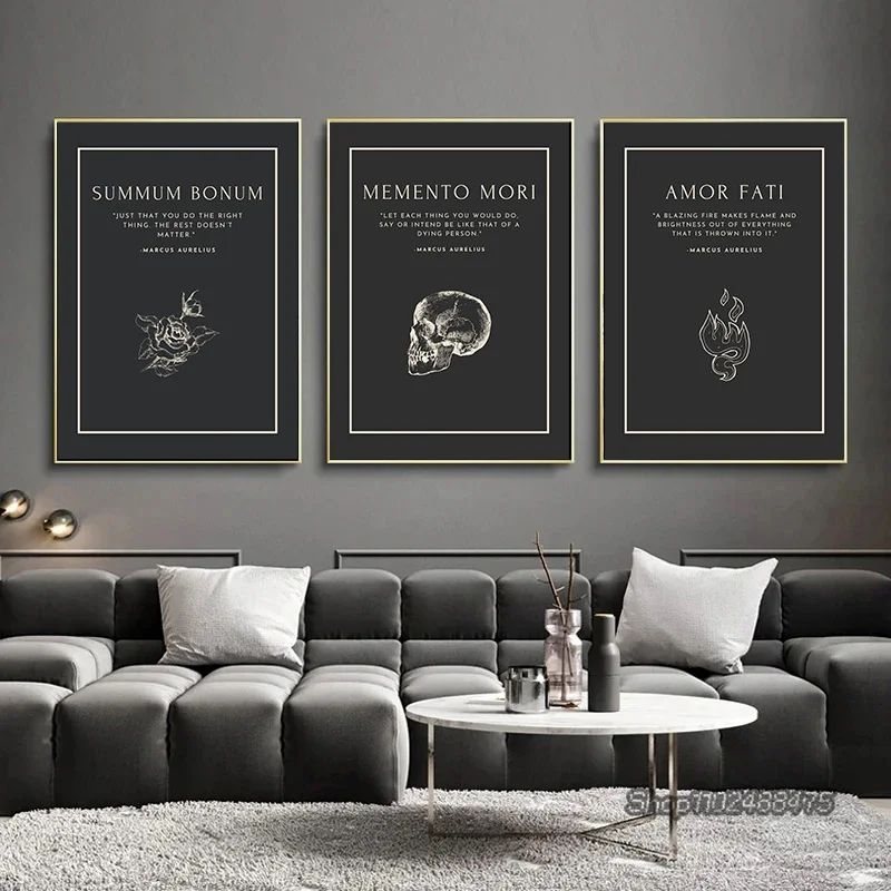1pc  frameless Canvas Painting Stoicism Courage Justice Wisdom Stoic Virtue Poster Owl Lion Motivational Quote Print Canvas Pain