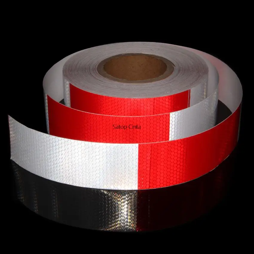 5Cm * 50M Rood Wit Aanhangwagen Reflecterende Tape Waterdichte Zelfklevende Streep Veiligheidssticker Opvallende Reflector Film Voor Vrachtwagenvoertuig