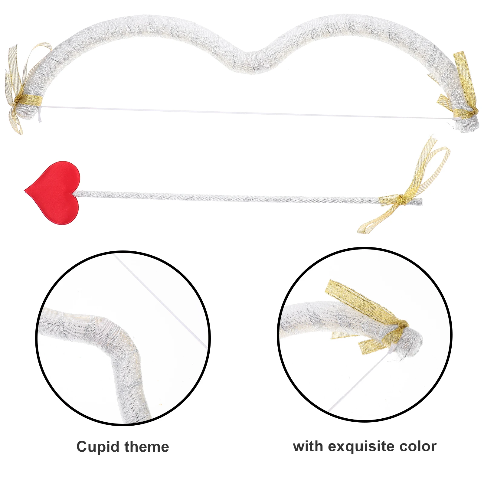 

Cupid Arrow Bow Prop Valentine's Party Cosplay Photo Accessory Silver Lightweight Comfortable Design Romantic Decor Item