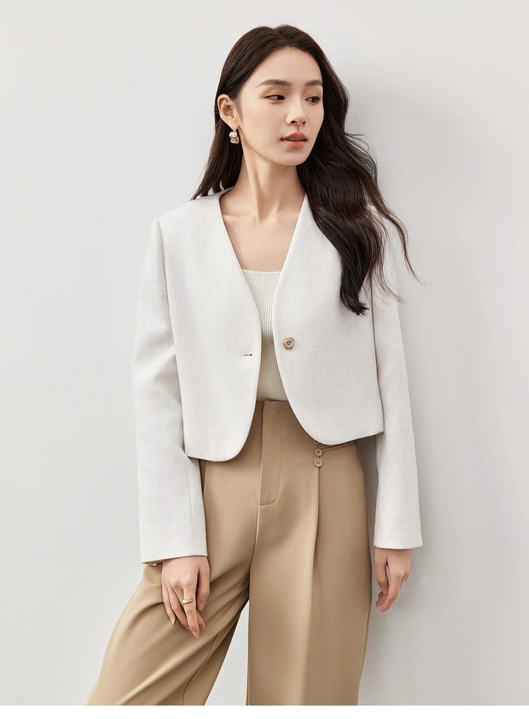 

SENTUBILA Linen Blend Jackets for Women 2025 Spring Office Lady Single Button Short Elegant New in Coats & Jackets 151W58593