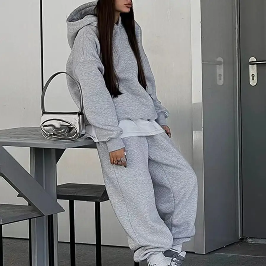 

Casual Spor Hooded Top And Pants Set Autumn Winter Long Sve Slim Fit Sweatpants Ensemble Women's Faion Comfortable Set