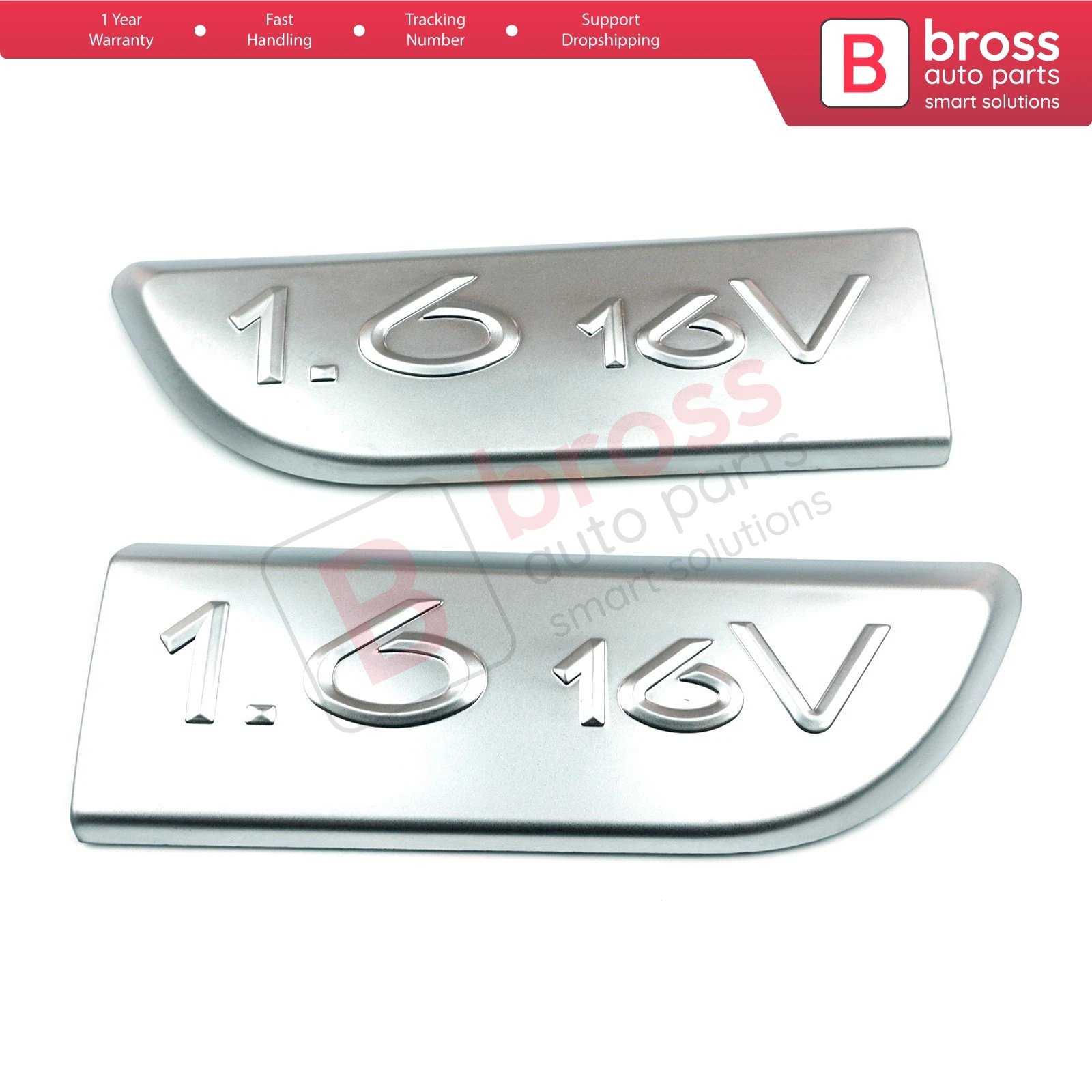 Bross BSP563 2 Pieces Chrome 1.6 16V Badge Emblem 8200209130 Left and Right For Megane MK2 2002-2008, Scenic MK2 2003-2009