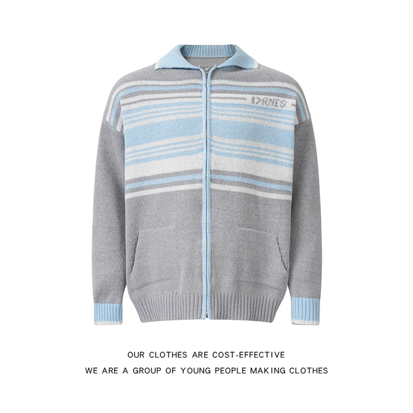 

Осенне-зимний свободный вязаный свитер в полоску для мужчин и женщин, повседневный, на молнии, из мягкой ткани, утолщенный, теплый