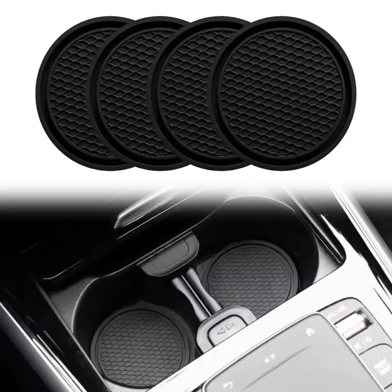 4PCS Car Cup Holder Anti-Slip Silicone Insert Coaster Mat Universal Car Accessories Black Fit For Most Cars