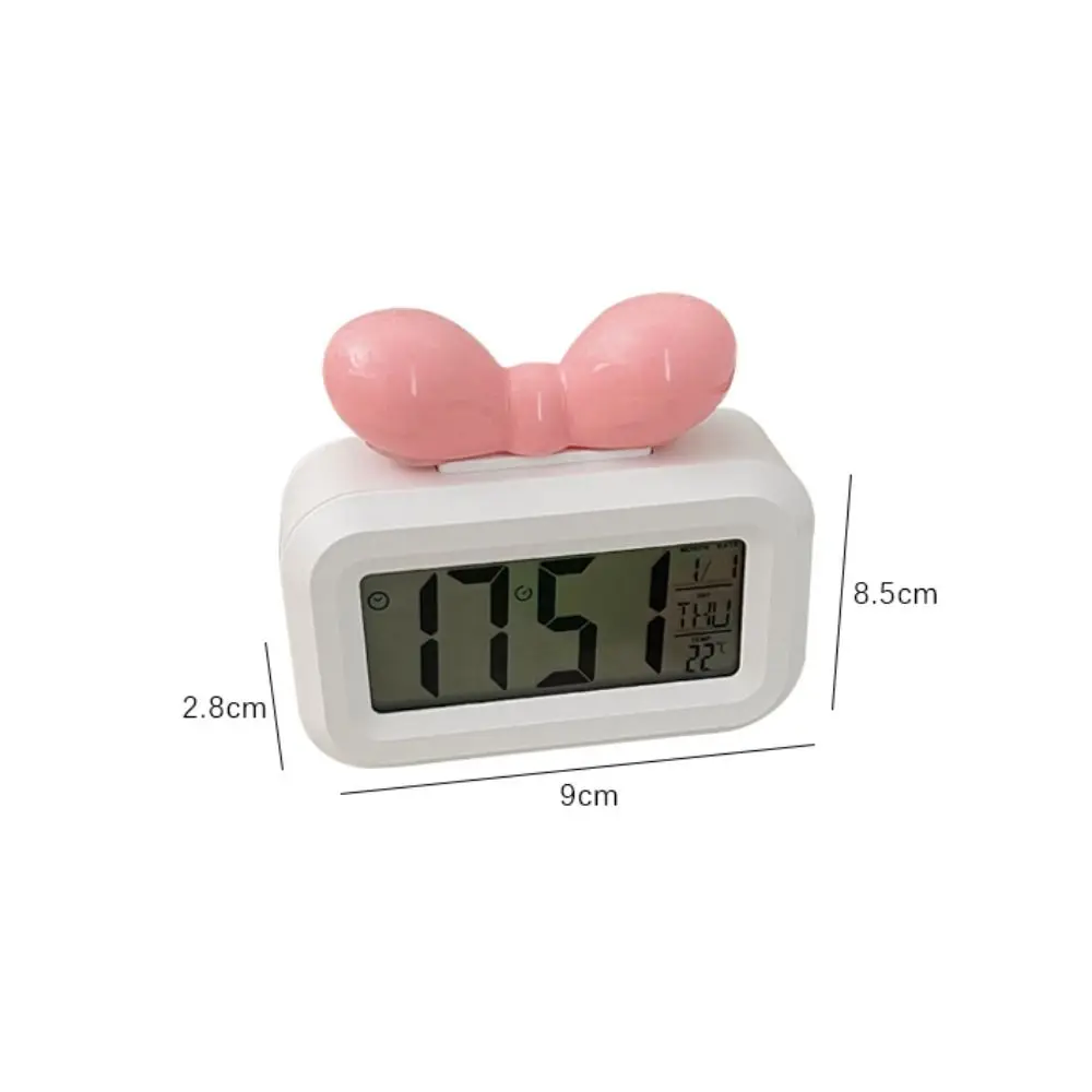 Bowknot LED Digital Clock with Night Light Mini Alarm Clock Temperature Detection Multifunctional Desktop Clock