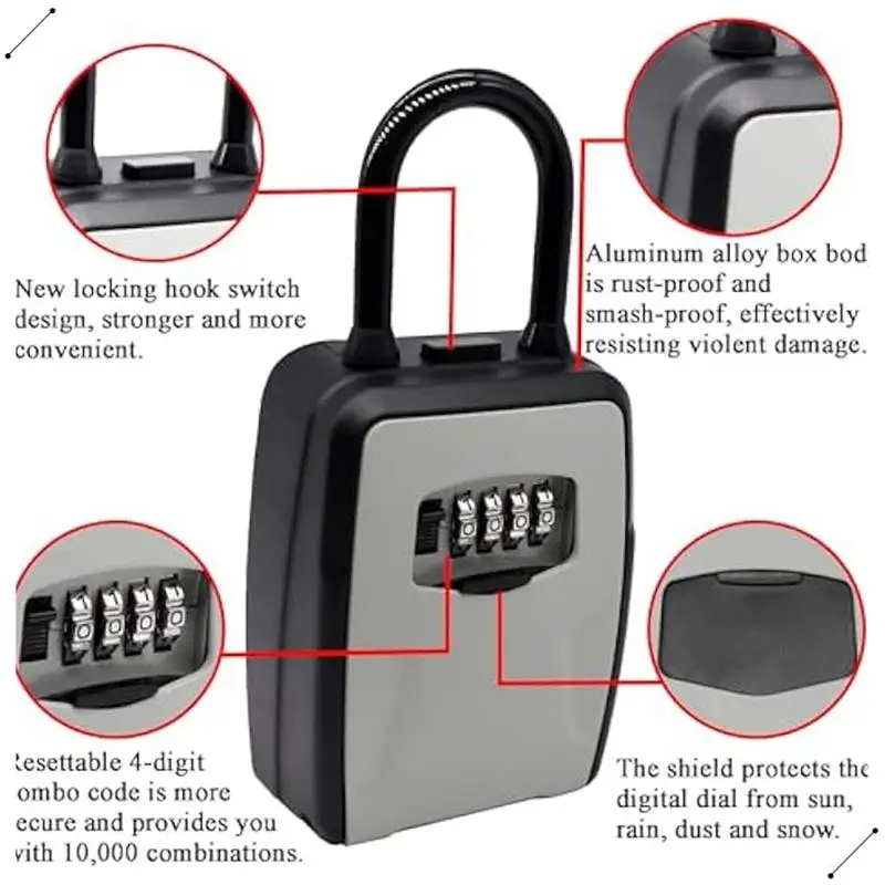 Key Safe Box Wall Mounted Key Lock Safe Box 4 Digit Combination Key Box Code Key Security Box Key Safe Storage Box