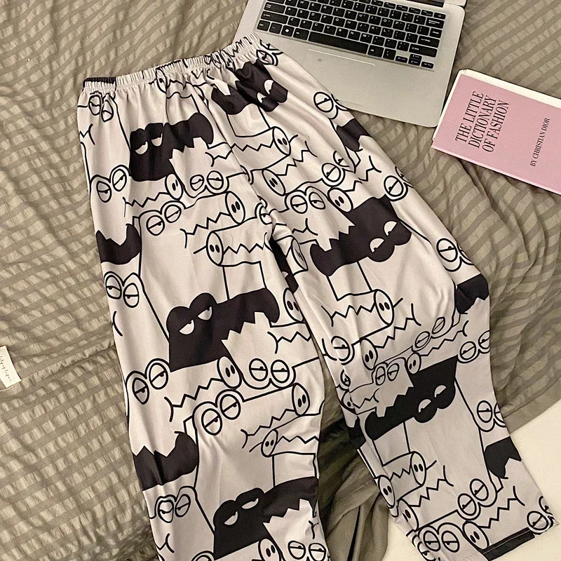 

Pajama Pants Black Casual Pants Cartoon Crocodile Trousers Women Spring and Fall Student Home Pants Girl Casual Sleeping Pants