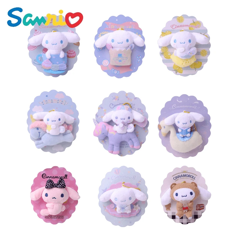 Anime Sanrio Cinnamoroll Kawai Japanese Plush Doll Brooch Cartoon Cute Plushie Backpack Pendant Schoolbag Keychain Ornament Gift