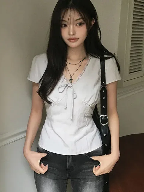 Fashionable Ruffle Trimmed Patchwork Shirt Korean Style Spring Autumn Winter Women's Sweater School Street Style Travel Casual