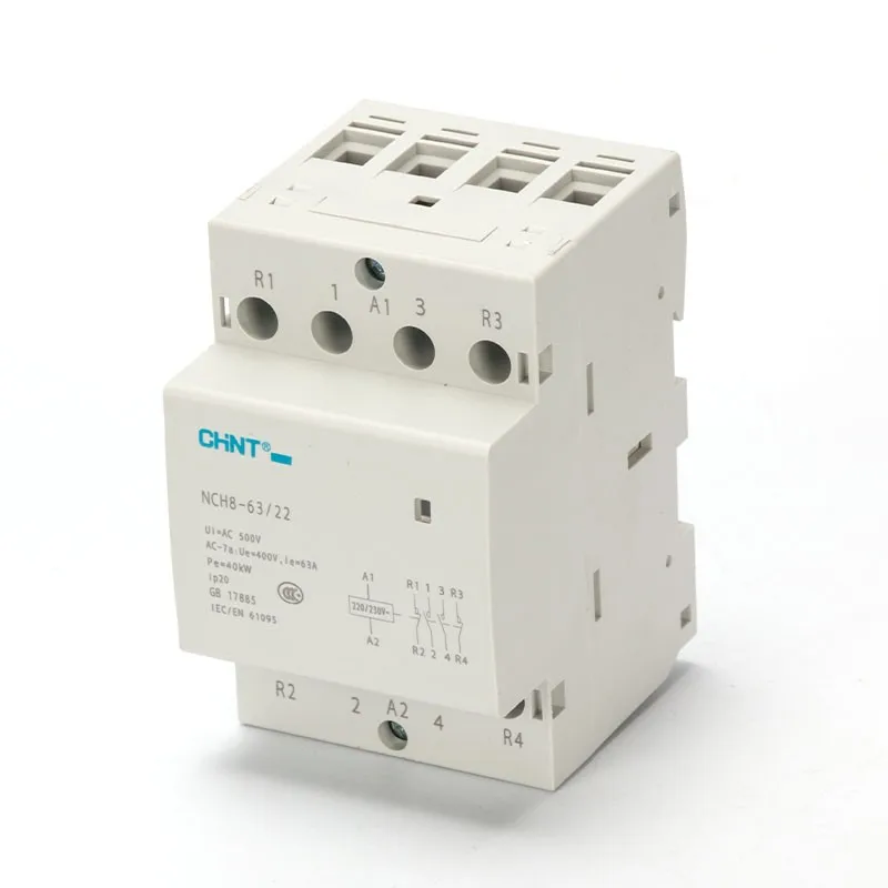 CHINT Modular AC Contactor NCH8-63/22 2NO 2NC Household Communication Contactor 220V 63A DIN Rail Type Contactor