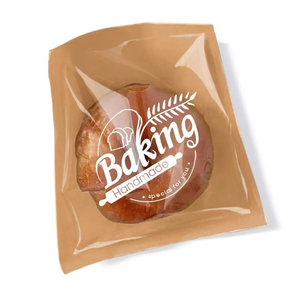 100 unids/set con ventana transparente bolsas de regalo de dulces impermeable a prueba de aceite galletas paquete para hornear bolsa de papel Kraft bolsa para tostadas decoración de fiesta