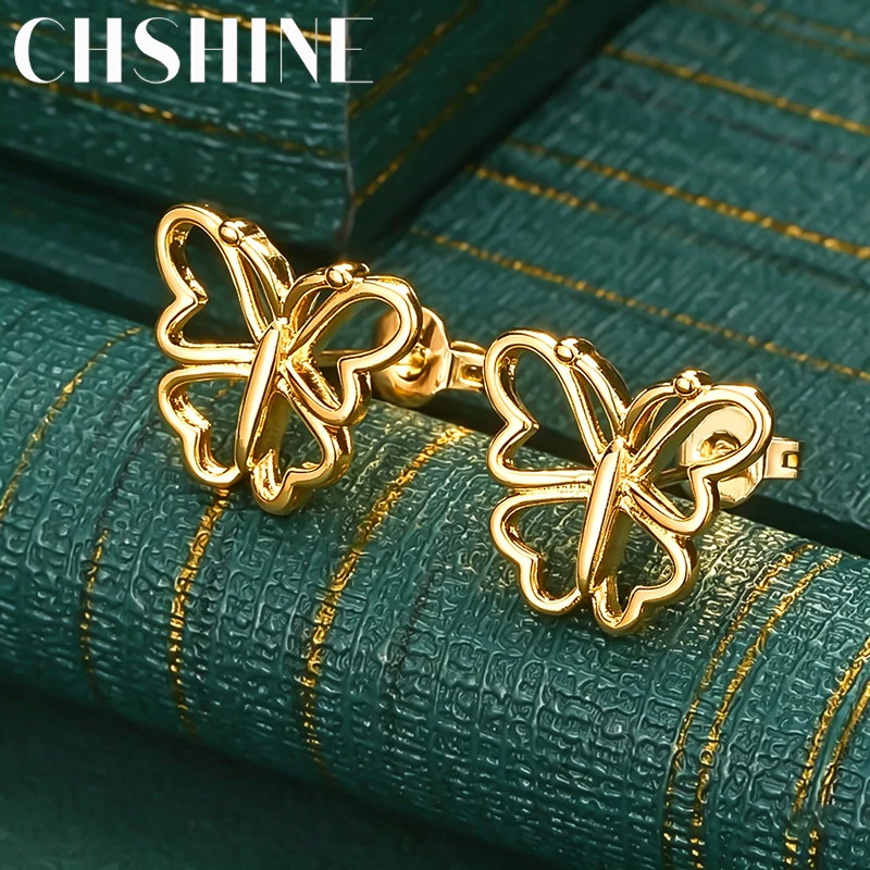 925 Sterling Silver 18K Gold Hollow Butterfly Stud Earrings for Women Fashion Wedding Party Jewelry