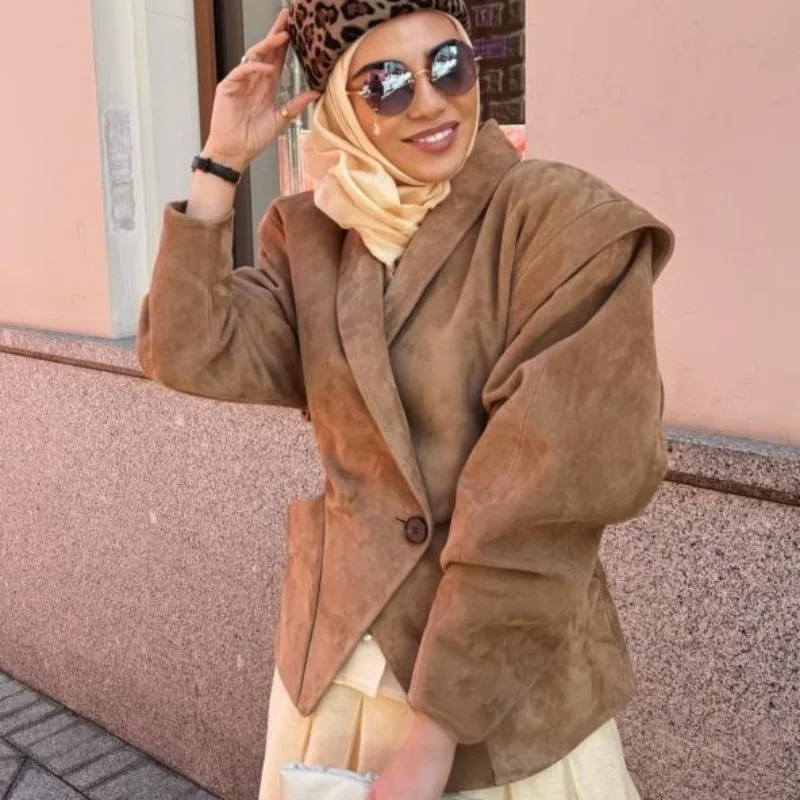 

Трансграничная женская одежда, осень-зима 2021, новая замшевая куртка в стиле ретро с лацканами на талии и шнуровкой, куртка, куртка