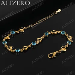 ALIZERO 925 Sterling Silver 18K Gold Blue Zircon Sapphire Heart Bracelets For Women Wedding Party Gift Fashion Jewelry