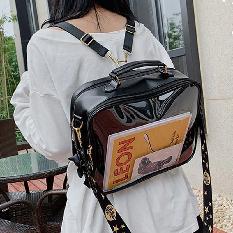 New Black Ita Bag Cute Backpack Girls Clear Front Pocket Transparent Rucksack Sweet Ita Shoulder Bag Women Jelly Itabag Bagpack