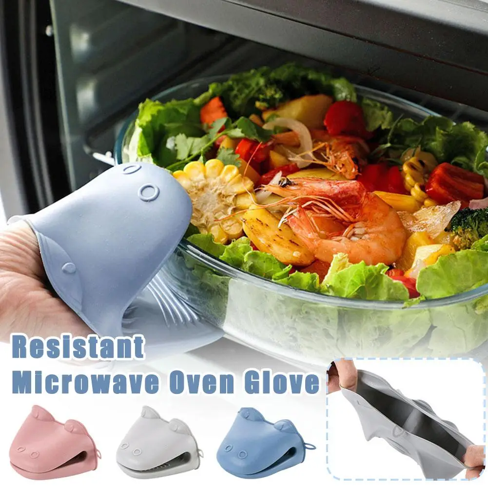 Cartoon Oven Mitts Silicone Heat Resistant Microwave Insulation Oven Anti-slip Clip Heat Glove Kitchen Anti-scalding Grip B O6L7