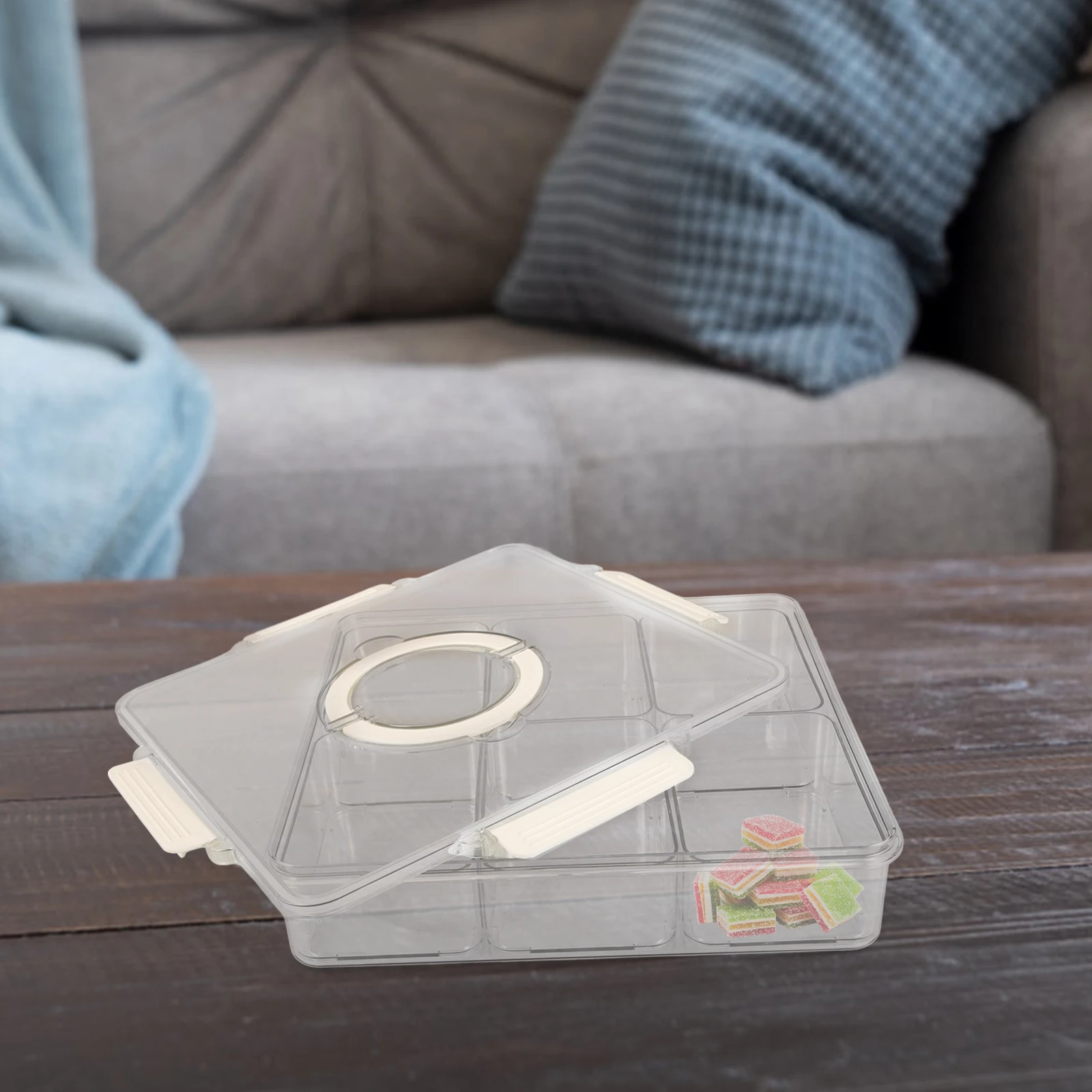 

6 Compartments Snack Box Transparent Divided Tray with Lid for Parties Picnics Reusable Fruit Bowls Storage Container