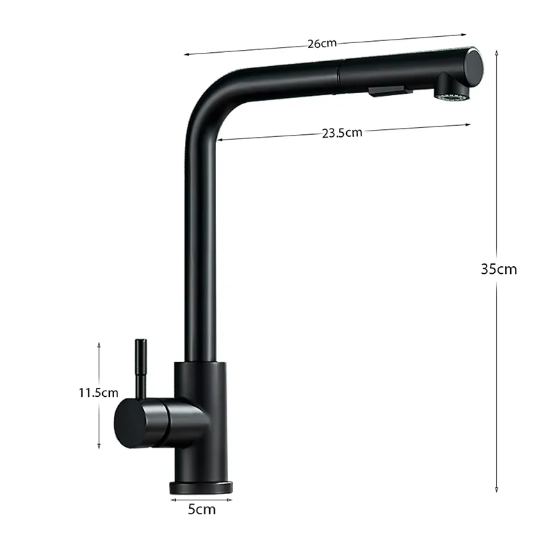 Upgraded black silver pull-out telescopic rotary kitchen faucet two models water outlet stainless steel hot and cold dual mode