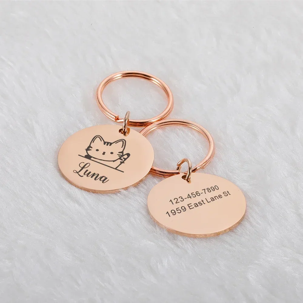 Personalized Cat ID Tag Anti-lost Mirror Pet Name Tags Plates Free Engraving Cats Kitten ID Tag Nameplate Pendant for Pets