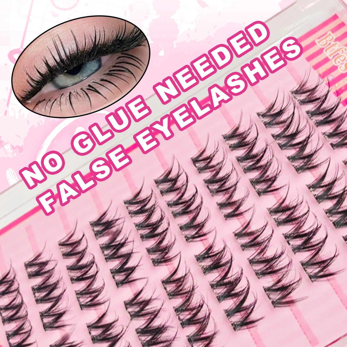 60pcs C Curl Cluster False Eyelashes Self-Adhesive 3-Second Press-On No Glue Needed Natural Look Lightweight Reusable for Daily