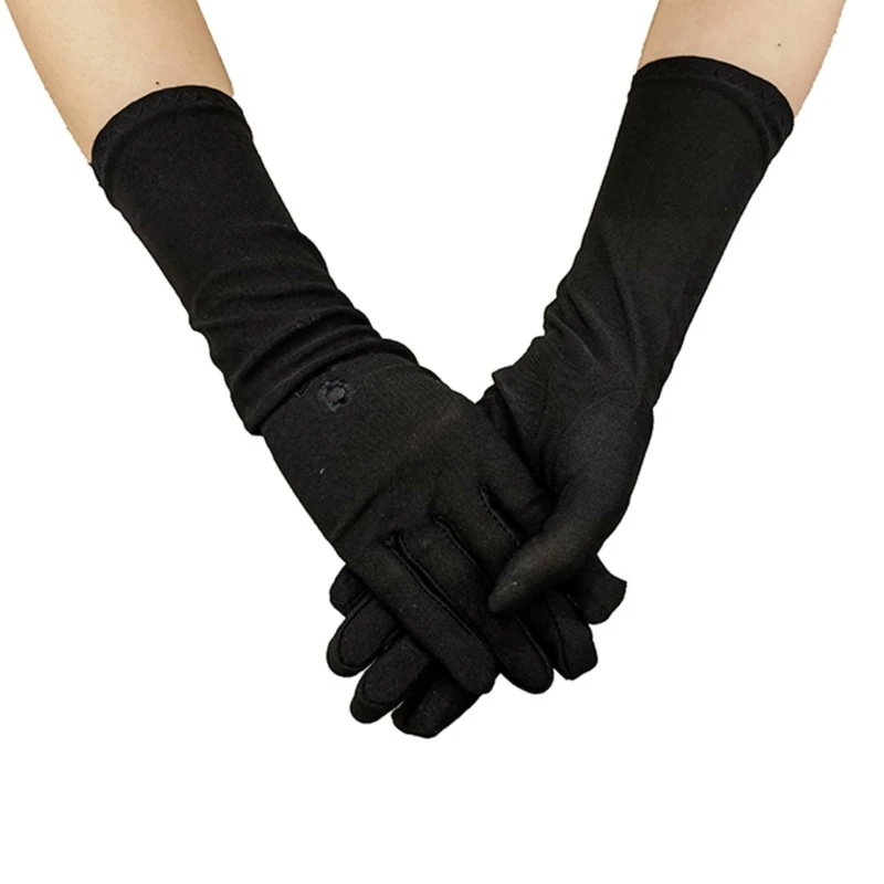 

Muslims Arab Black Gloves for Women Sunproof Arm Cover Embroidery Long Arm Sleeves Full Finger Arabian Hijab Hand Gloves