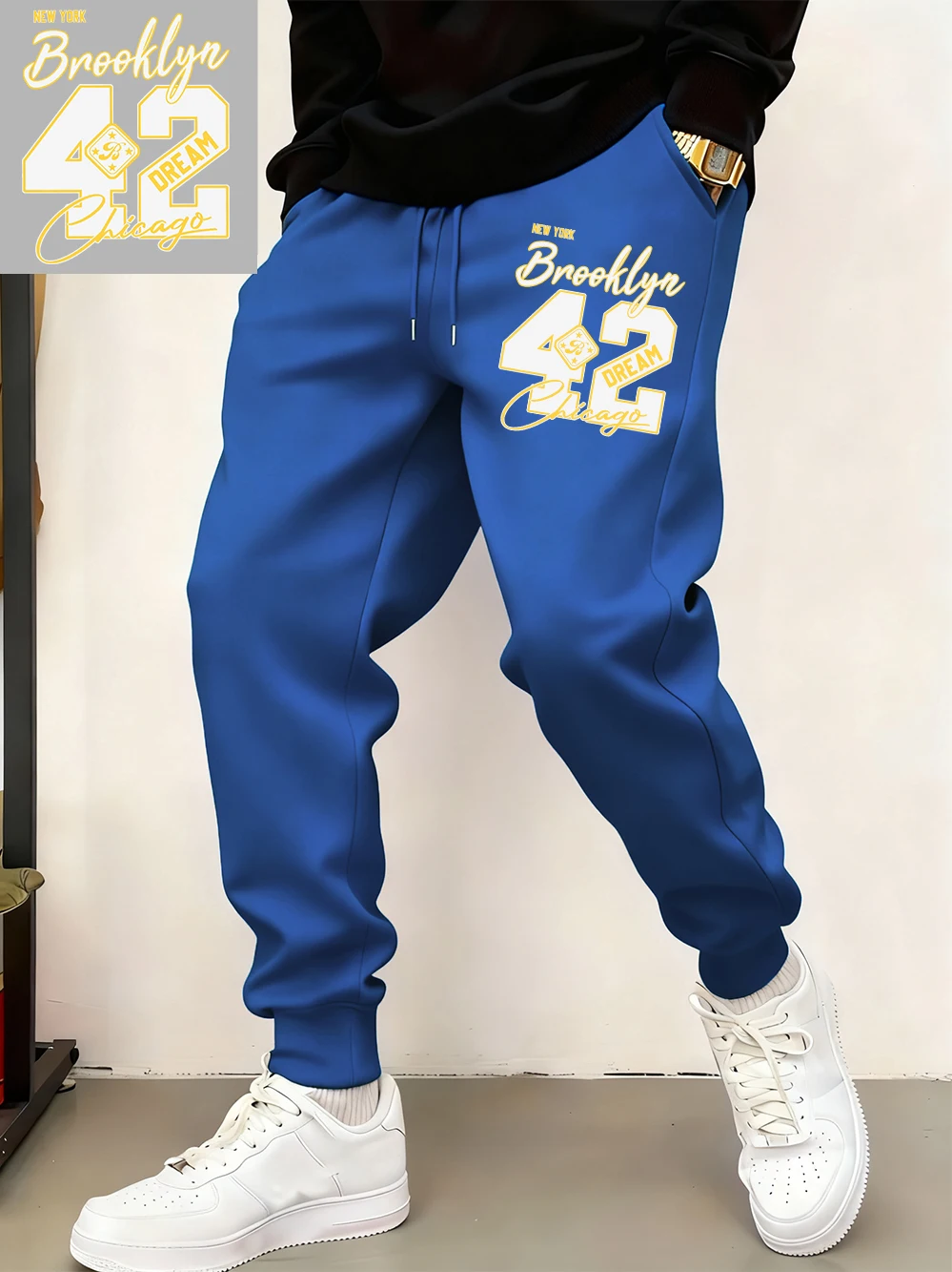 

New York Brooklyn Chicago 42 Prints Sweatpants Mens Winter Loose Trousers Basics Fleece Warm Jogger Pants Casual Pocket Clothes