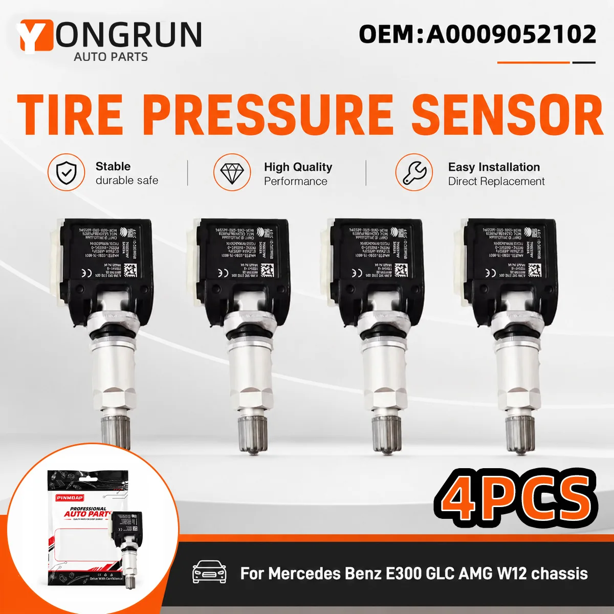YONGRUN Tire Pressure Monitoring Sensor OEA0009052102/A0009054104 TPMS Automotive Wheel Sensor Durable Replacement CarTire Valve