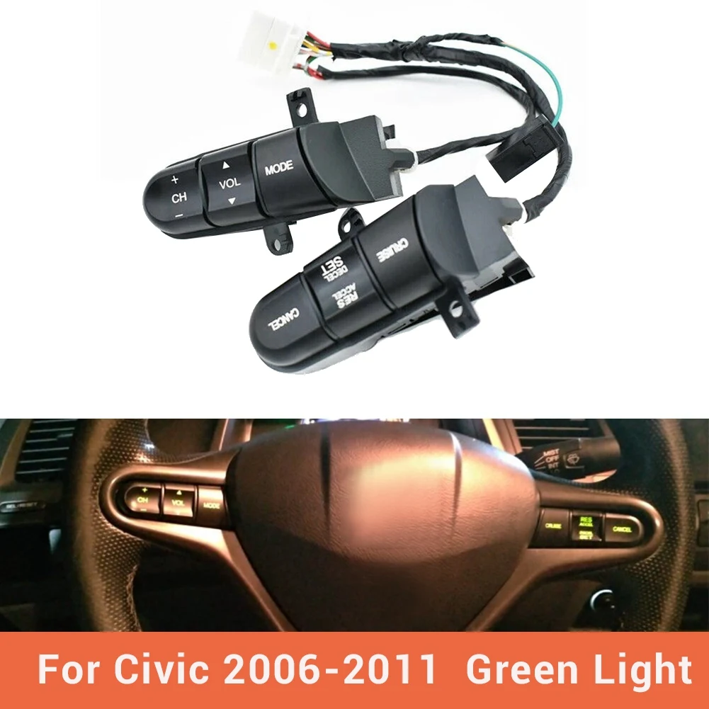 Steering Wheel Audio Cruise Control Switch Button for Honda Civic 2006-2008 (Green Light)36770-SNA-A12