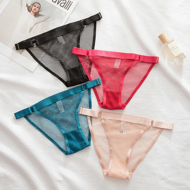 Charming Transparent Mesh Women Underwear Ultra-thin Female Hollow Out Briefs Low Waist Cotton Crotch Panties