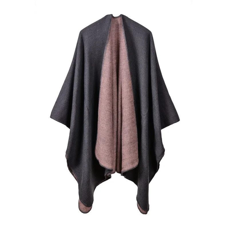 Automne hiver couleur unie Imitation cachemire grande fourchette châle chaud Monochrome Cape Ponchos Capes rouge