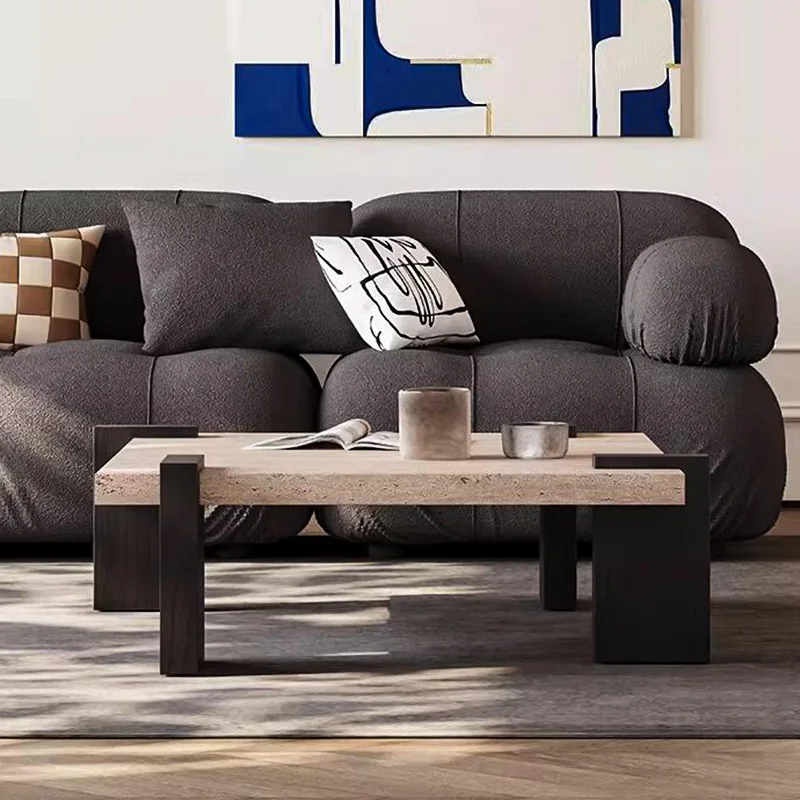 

Square travertine coffee table modern minimalist designer small apartment living room log marble tea table tea table