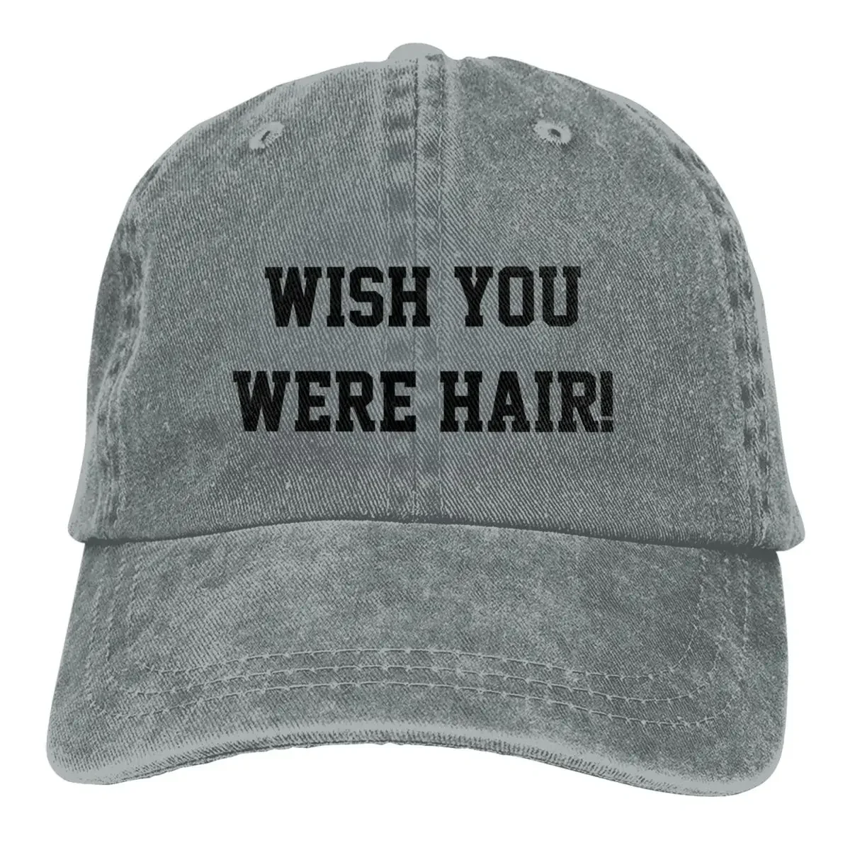 Wish You Were Hair Funny Bald Gift for Men Trucker Hat Distressed Denim Washed Baseball Caps Vintage Adjustable Fit Headwear