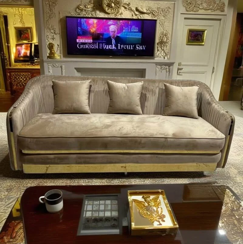 

#Gold Pleating Velvet Couch Hotel Furniture Upholstered Sofa