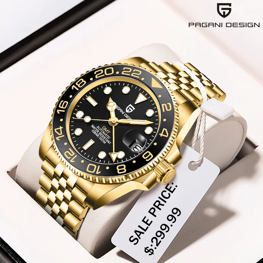 PAGANI DESIGN Luxury GMT Mechanical Automatic Watch Men's 40MM Stainless Steel Waterproof Luminous watch Gift Men's Watch+Box