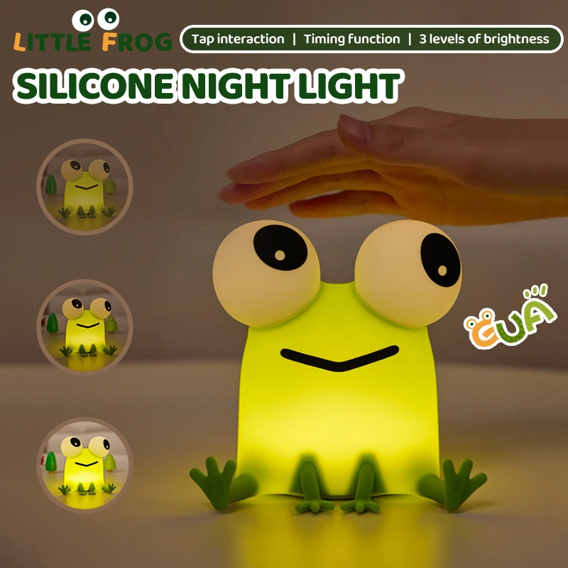 Lampu Malam Suasana LED Katak Kecil Lampu Tepuk Silikon Isi Ulang untuk Kamar Tidur Dekorasi Ruangan Samping Tempat Tidur Mainan Anak-anak Hadiah Ulang Tahun