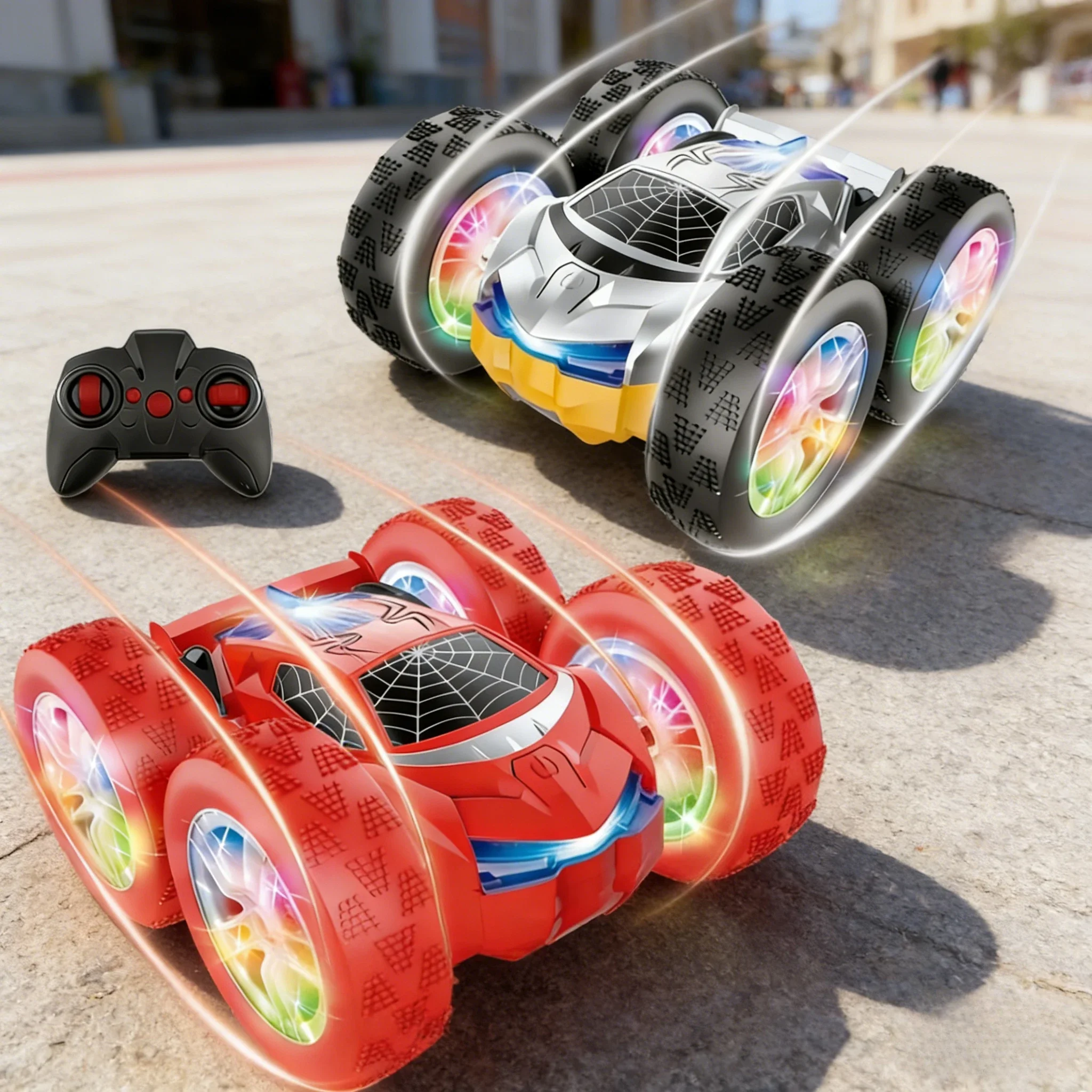 

Kids RC Spider Stunt Truck - 4WD High-Speed Rotation Double-Sided Lights Drop-Resistant Toy Gift