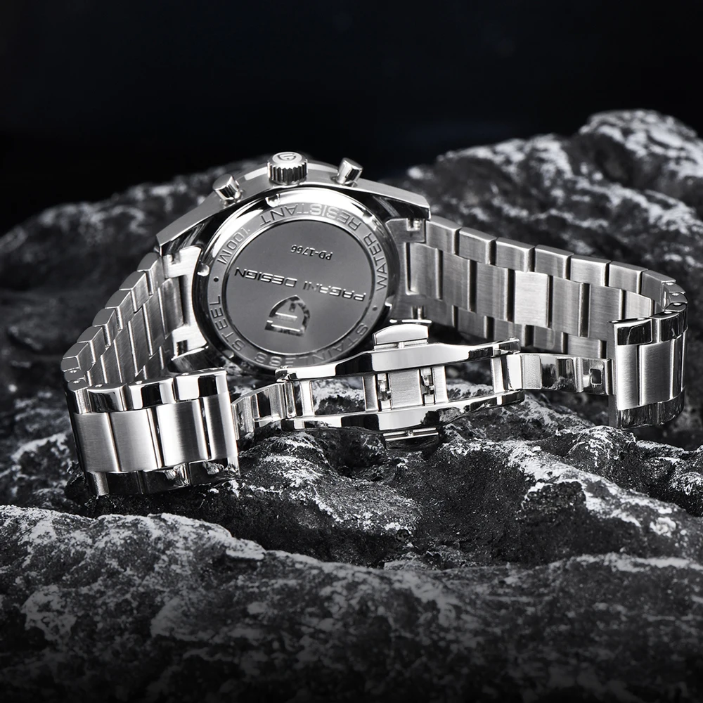 PAGANI تصميم العلامة التجارية الكوارتز الفاخرة هدية صندوق ساعة الفولاذ المقاوم للصدأ VK64 كرونوغراف الياقوت كريستال 100 متر مقاوم للماء ساعات رجالية