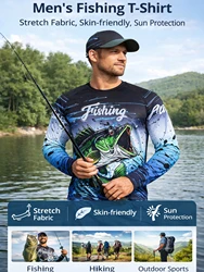2025 Fishing Shirt Men Summer Outdoor Fishing Clothing Sunscreen Long Sleeve Fish Print Casual Shirts Anti-UV Fishing Shirts
