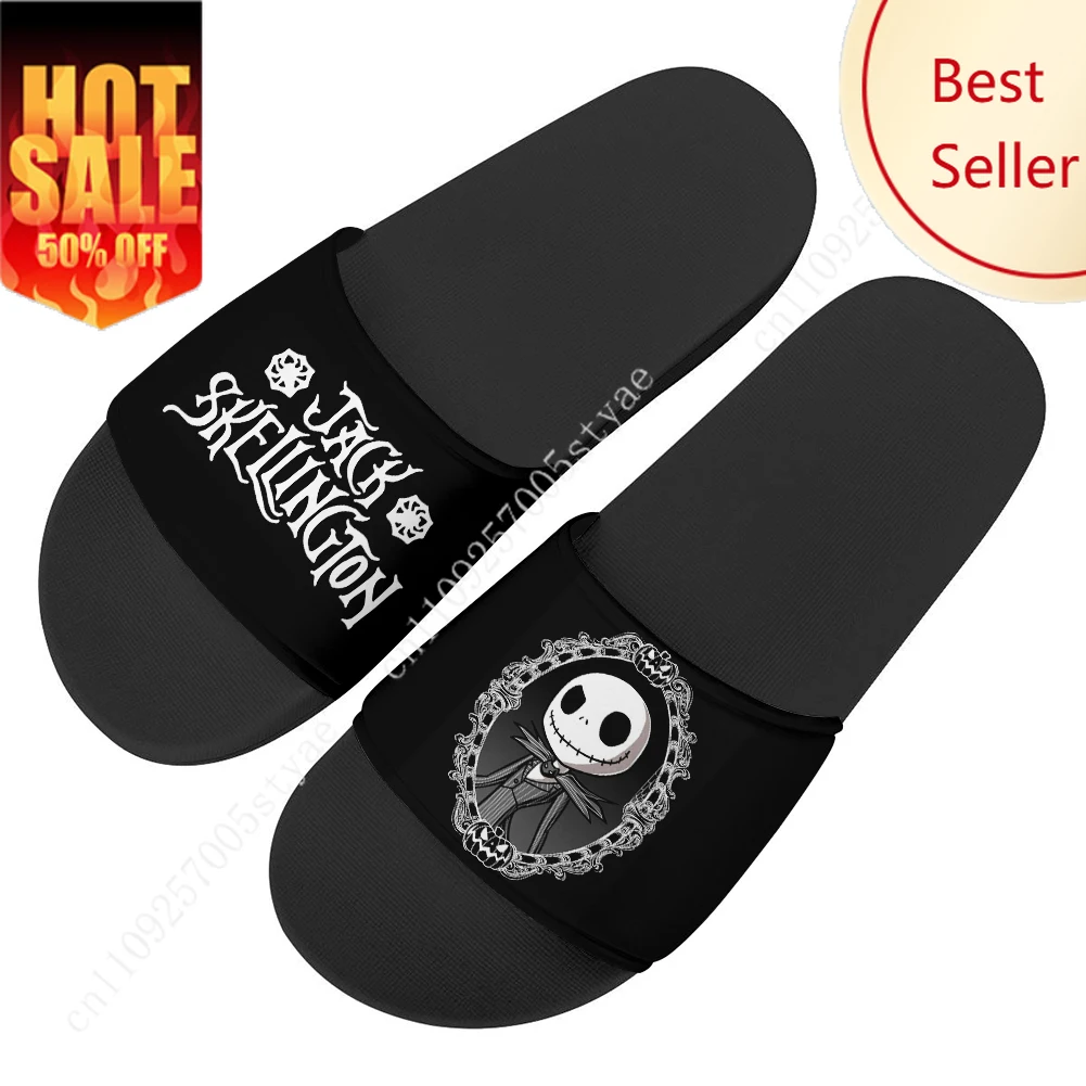 

Nightmare Before Christmas Slippers Man Slides Sandals Disney Cartoon Design Photo Text Logo Male Party Gifts Custom Bath Shoe