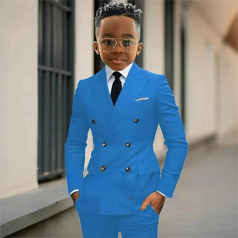 Boy's Formal Tuxedo 2 Pieces Jacket Pants For Piano Contest Performance Double Breasted Kids Party Suit Set Wedding Outfit