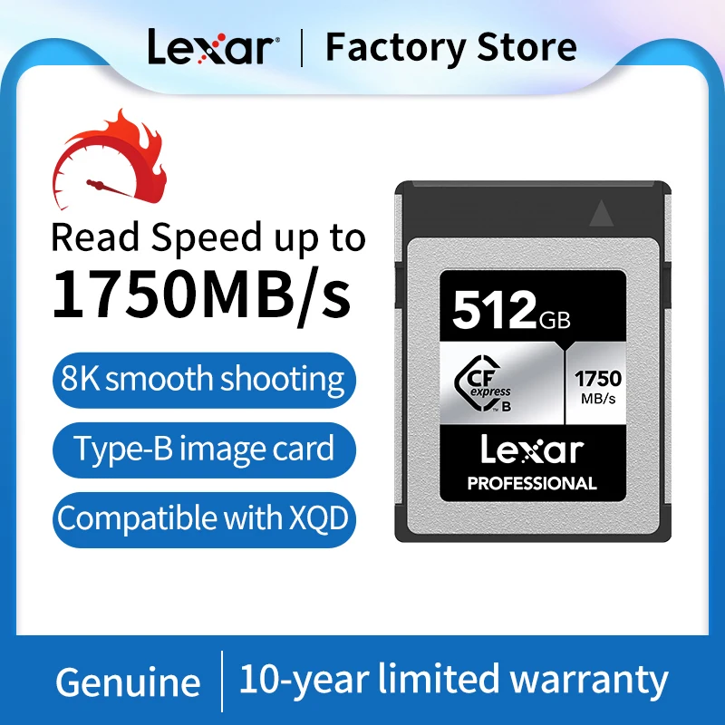 Lexar Professional CFexpress Type B Card Silver Series Read 1750MB/s 128GB 256GB 512GB CFe B Memory Card For 8K  Nikon Z6 Camera