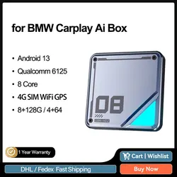 Wireless Carplay Ai Box for BMW ID6 ID7 ID8 ID9 Android 13 8 Core Qualcomm6125 Car Intelligent Systems Support 4G SIM WiFi GPS