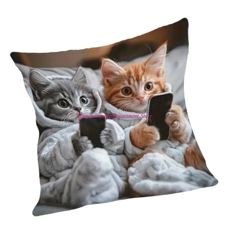  Realistic Effect Cats 18x18Inch Throw Pillow Cover Kitten Decorative Cushion Cover Home Decors Animal Pet Lover Pillowcase