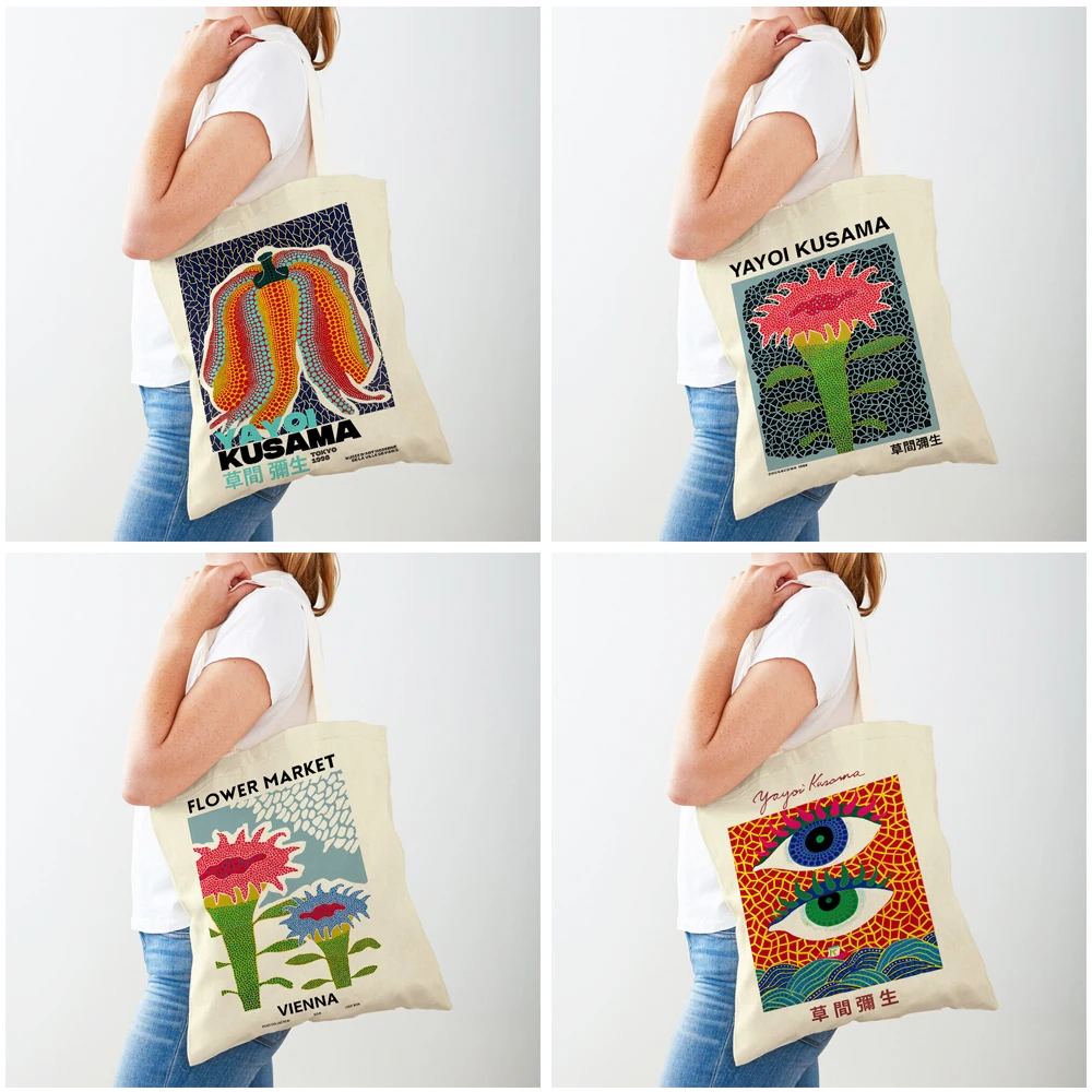 Yayoi Kusama Abstract Pumpkin Shoulder Tote Flower Eye Shapes Shopper Bag Painting Casual Handbag Fashion Women Shopping Bags