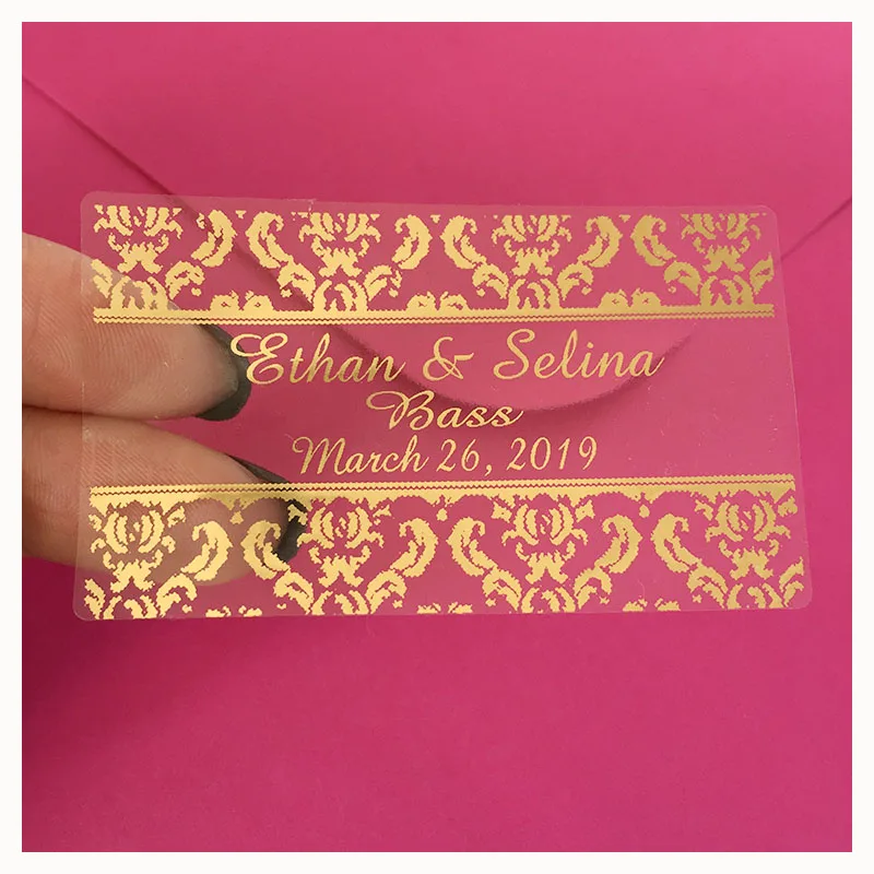 Personalized Names Wedding Damask silver gold transparent Sticker custom party favor gifts bag labels envelop seals 60ct 64*38mm