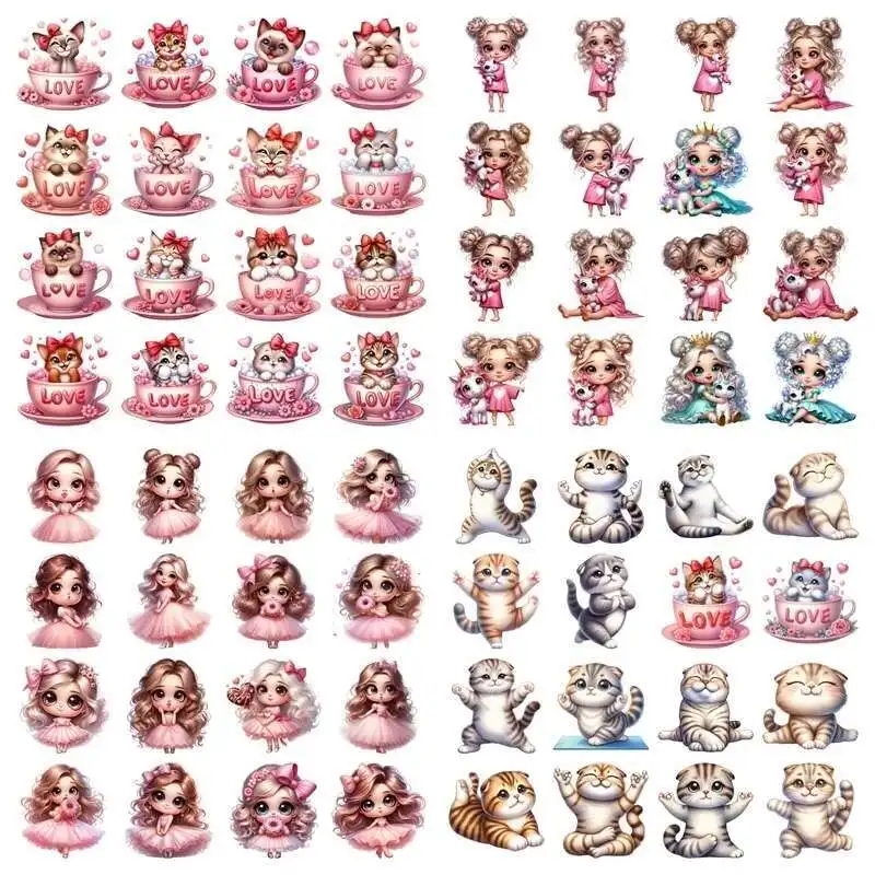 Yoga Cat Pink Princess heat transfer Hot stamping iron printing vinyl stickers T-shirt stickers DIYToy doll clothing decoration