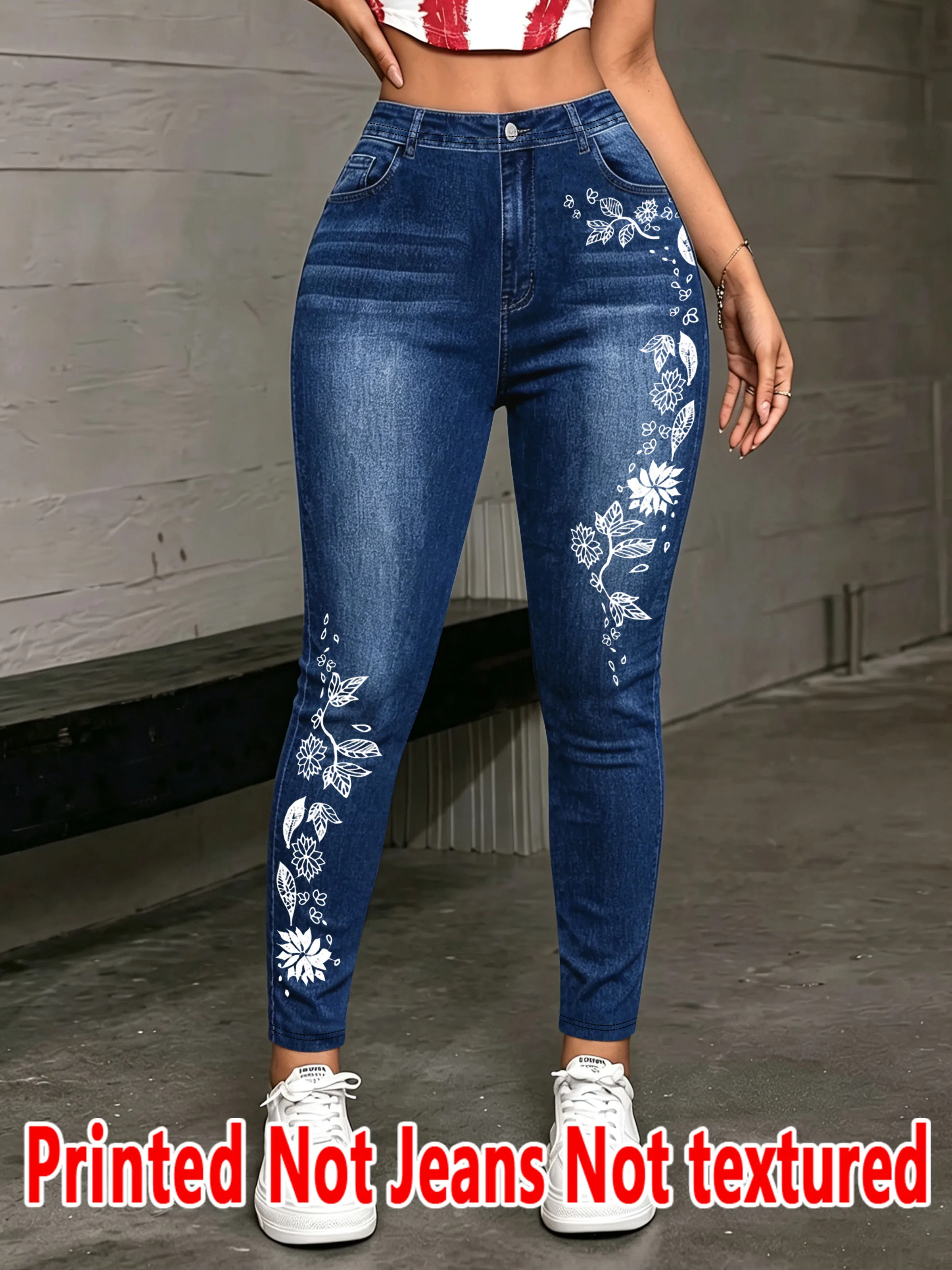 1598 Ladies Printed Tight Pants Non- Denim Fabric Cowgirl Hole Print Base Pants Wearable All Seasons